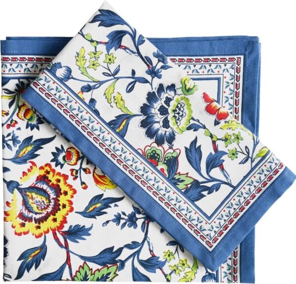 Cloth Napkins, Set of 12 Cotton Linen Blend Printed Dinner Napkins Cloth Mitered Corner Perfect for Parties Dinners Weddings Cocktail Christmas Easter 20x20 Blue Floral