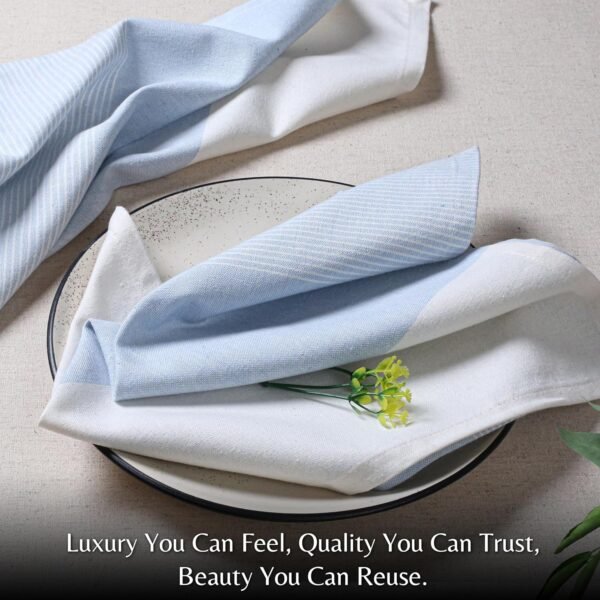 Cloth Napkins Set of 12 18x18 Inches - Fall Thanksgiving Block Striped Dinner Napkins for Christmas Farmhouse Wedding, Washable Soft 100% Cotton Table Linen for Everyday Use - Light Blue