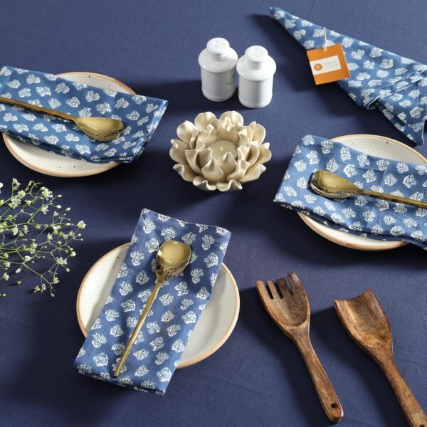 Cotton Cloth Napkins Natural Reusable Fall Dinner Napkins Reusable Machine Washable Fabric for Events, Gift, Home Decor - Indigo Blue (Pack of 4), 18x18 Inches