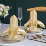50 Pack Gold Satin Napkins 17x17 Inch for Wedding, Elegant Dinner, Square Table Decor, Restaurant, Banquet, Graduation Party