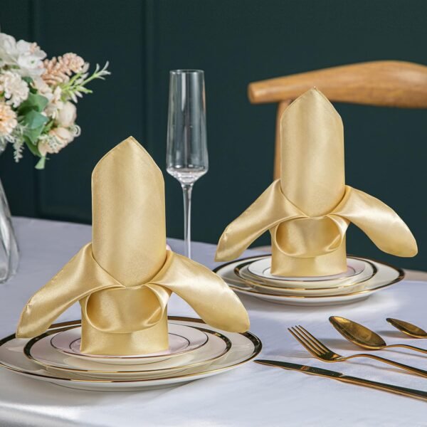 50 Pack Gold Satin Napkins 17x17 Inch for Wedding, Elegant Dinner, Square Table Decor, Restaurant, Banquet, Graduation Party