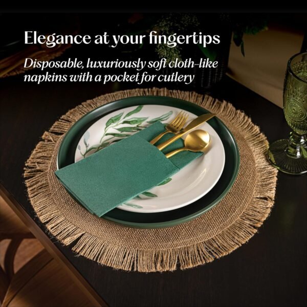 50-Pack Disposable Linen-Feel Dinner Napkins With Built-in Flatware Pocket, WOOD Prefolded Cloth Like Paper Napkins For Wedding, Dinner Or Party
