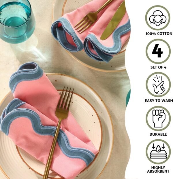 Cloth Napkins | Set of 4 Cotton (18 X 18) Dinner Napkins or Table Napkin for Parties | Decorative Napkins Washable for Guests | Resuable Linen Napkins or Fabric Napkin