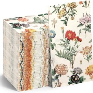 Floral Paper Napkins Watercolor Floral Guest Napkins Vintage Wild Flower Disposable Hand Towels Flower Decorative Paper Guest for Bathroom Wedding Birthday Party (100 Pieces,4.3 x 7.9 Inch)
