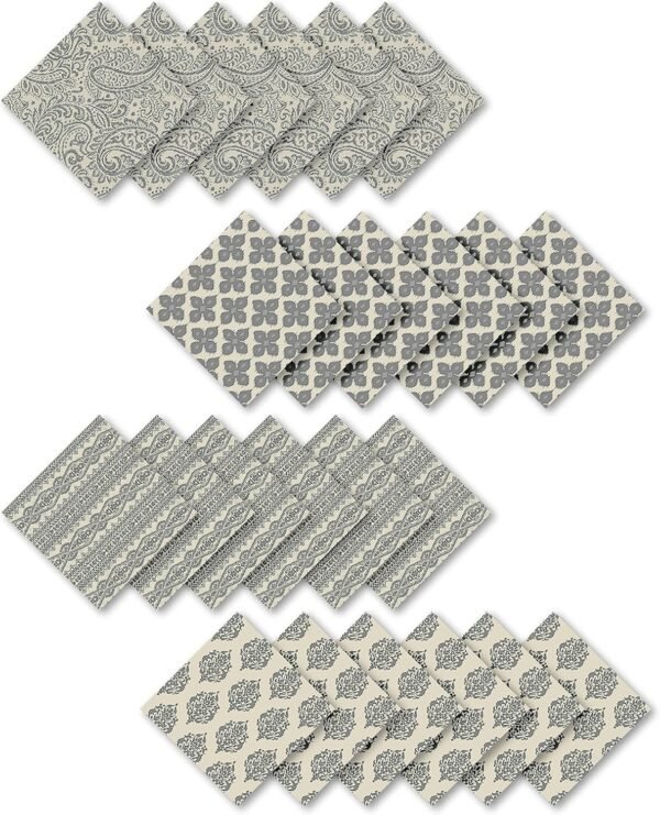 s Everyday Casual Prints Assorted Fabric Napkins, Decorative Cloth Napkins and Table Accessories, 17" X 17", Gray, Set of 24