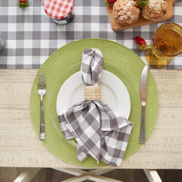 Checkered Tabletop Collection 100% Cotton, Machine Washable, Napkin Set, 20x20, Gray, 6 Piece
